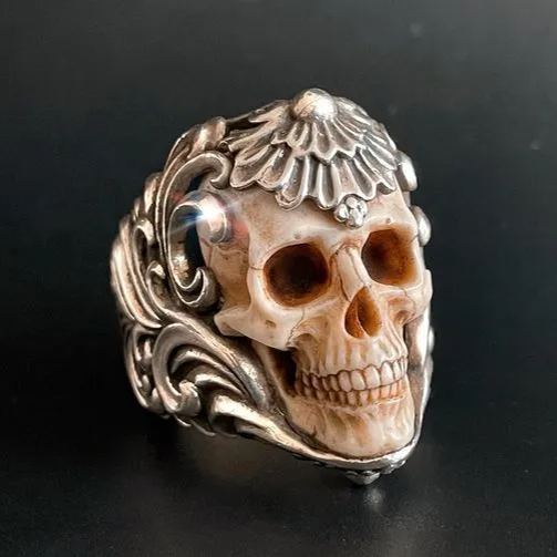 💀Vintage Polish Floral Armor Skull Ring