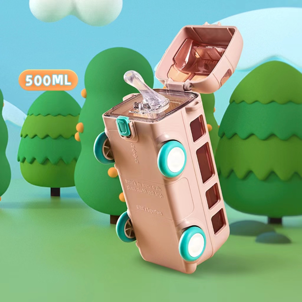 🔥500ML Bus Shaped Water Bottle With Straws🥛