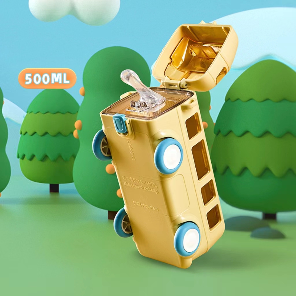 🔥500ML Bus Shaped Water Bottle With Straws🥛