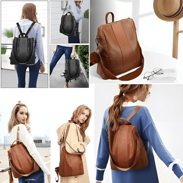 leather ladies' anti-theft backpack