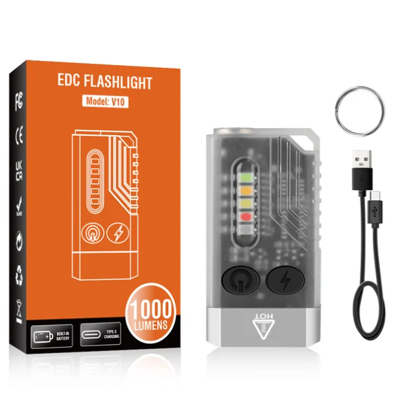 Small Powerful EDC Flashlight with Red UV Blue Light -Super Bright 1000LM