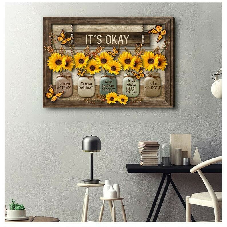 Sunflower Butterfly Canvas Wall Art Print Painting