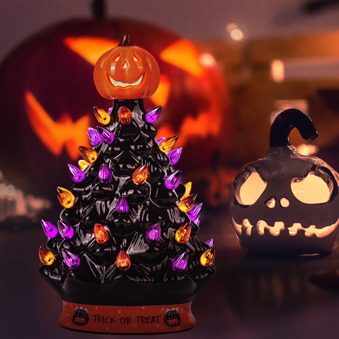 Halloween Colored lights Christmas Tree-Handcrafted and Hand Painted