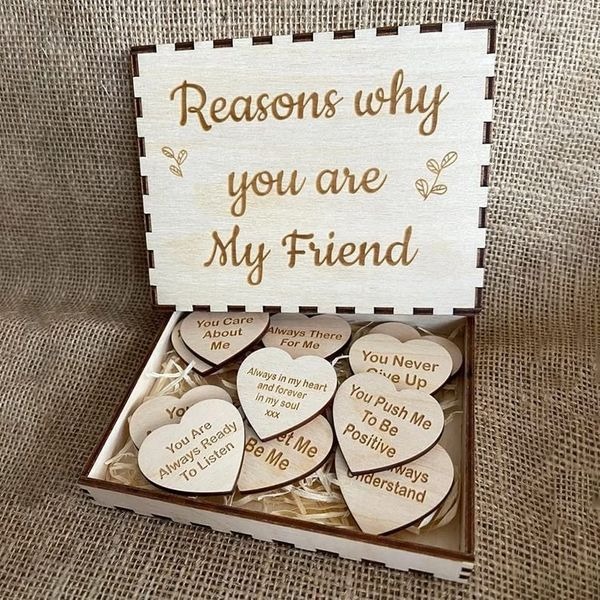🥰Why You Are My Friend Wooden Box and Heart Tokens🎁