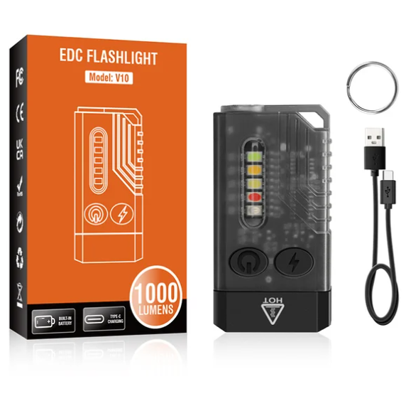 Small Powerful EDC Flashlight with Red UV Blue Light -Super Bright 1000LM