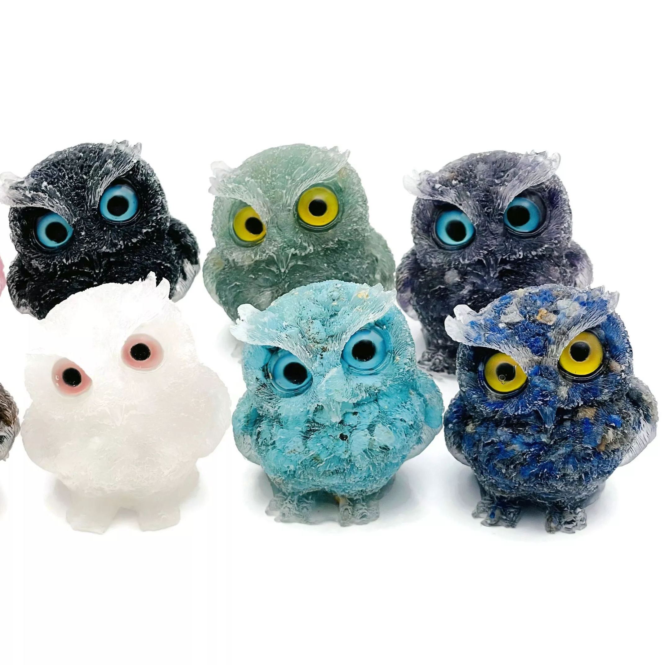 Natural Lapis Lazuli Crystal Stone Chips Resin Assemble Owl Decoration