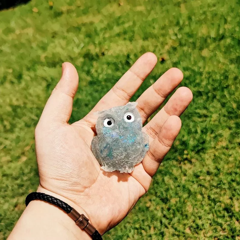 Natural Crystal Gravel Epoxy Owl Ornament