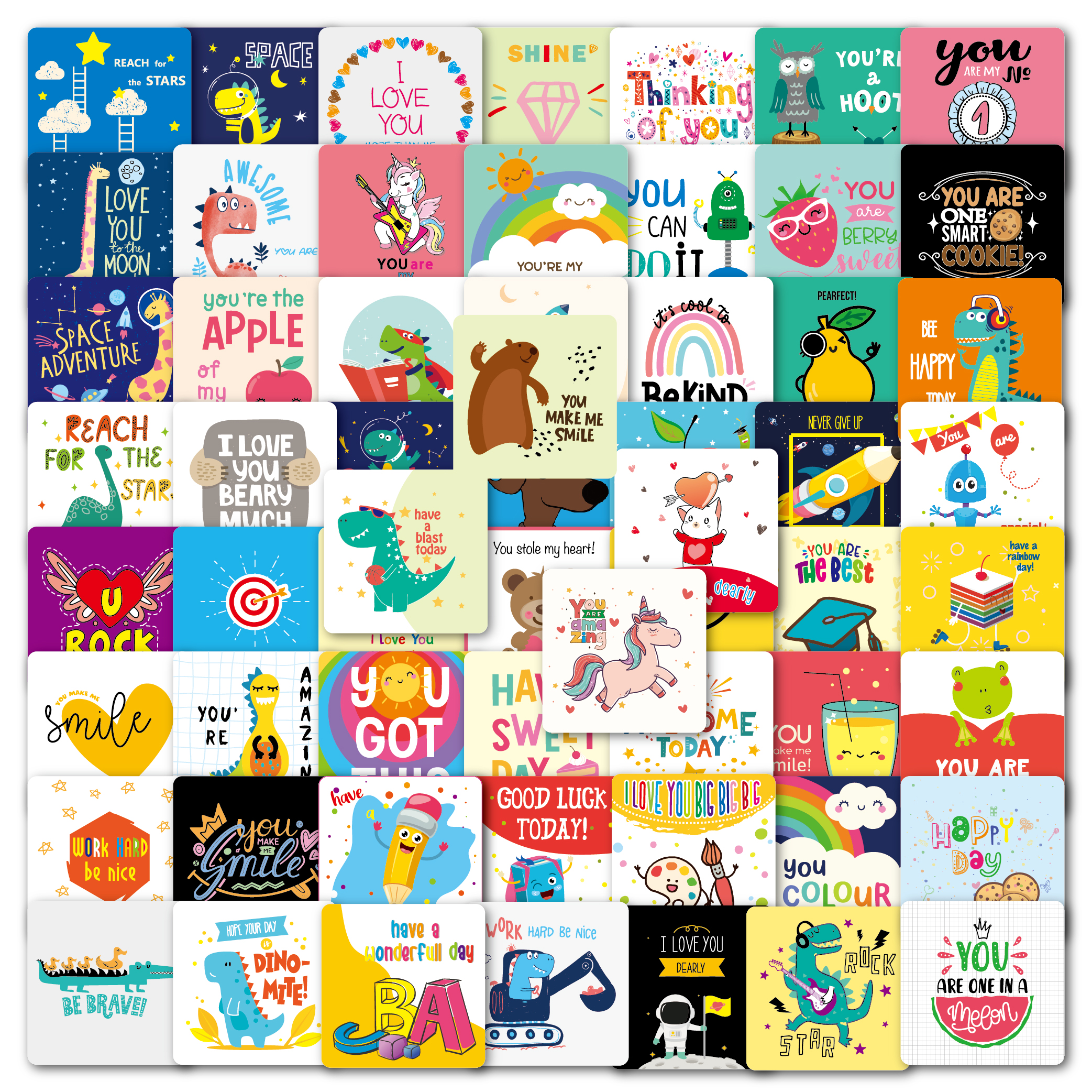 🔥NEW ARRIVAL🌈Pack of 60 Motivational Lunch Cards for Kids🎁