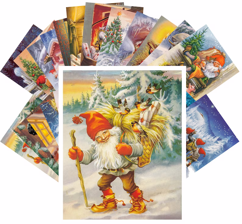 Vintage Christmas Dwarves Postcard Set