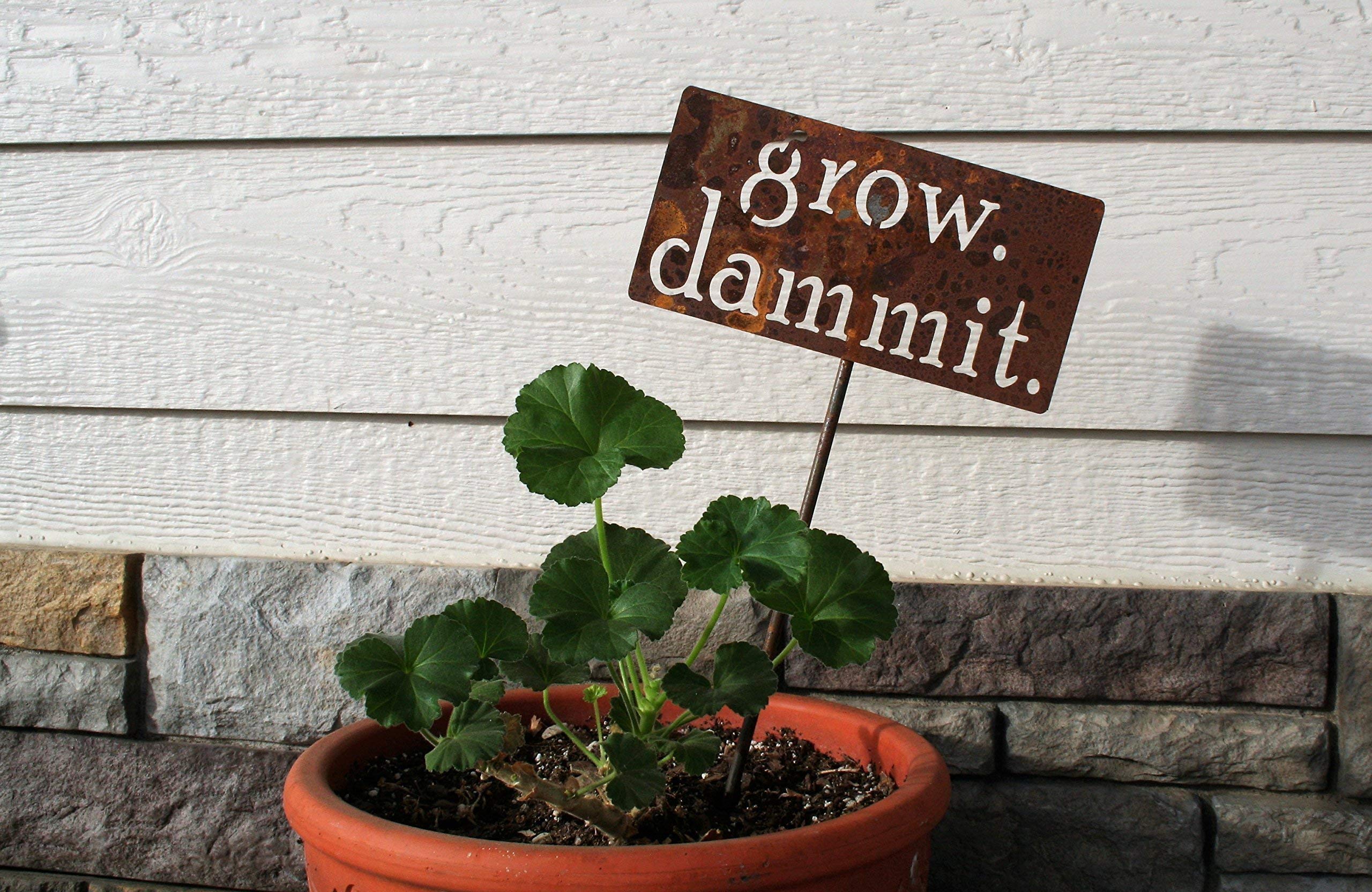 🔥 NEW ARRIVAL 🎁 grow. dammit. Funny Metal Garden Marker Stake Sign