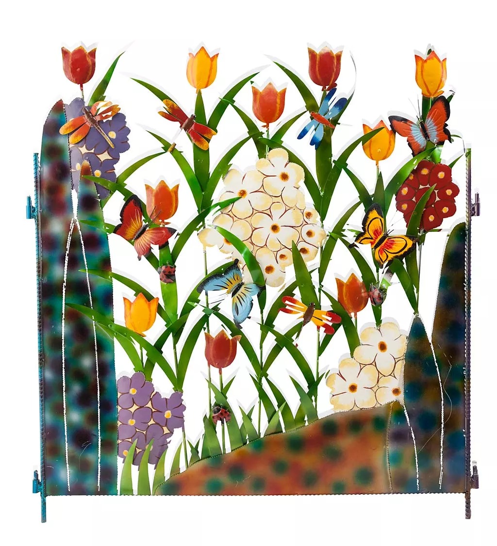 Colorful Metal Butterfly and Flower Garden Screen