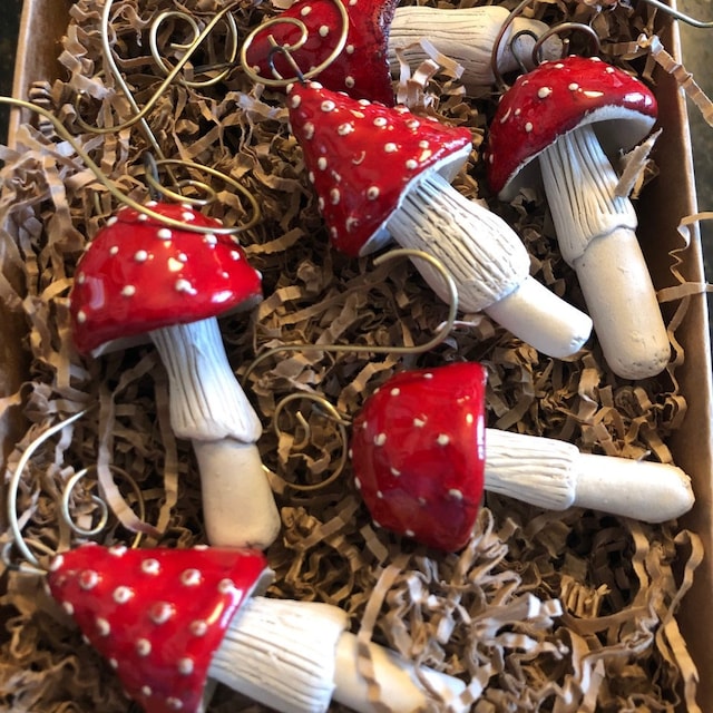 Set of six  mushroom ornament