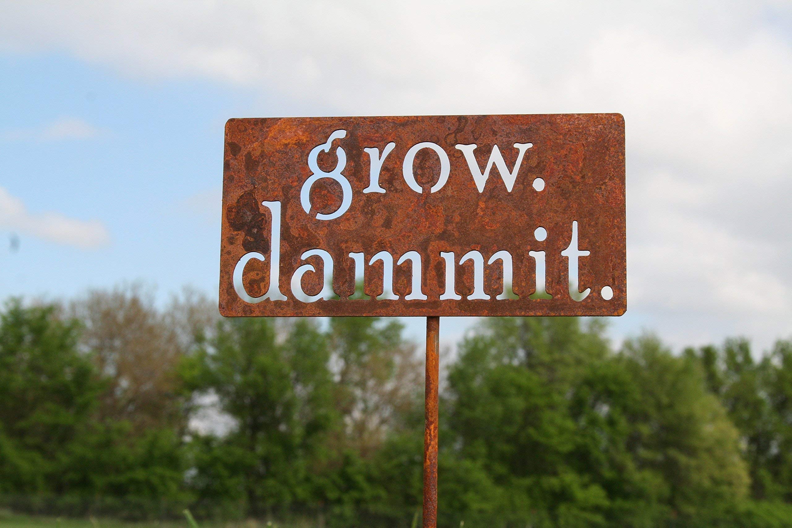 🔥 NEW ARRIVAL 🎁 grow. dammit. Funny Metal Garden Marker Stake Sign