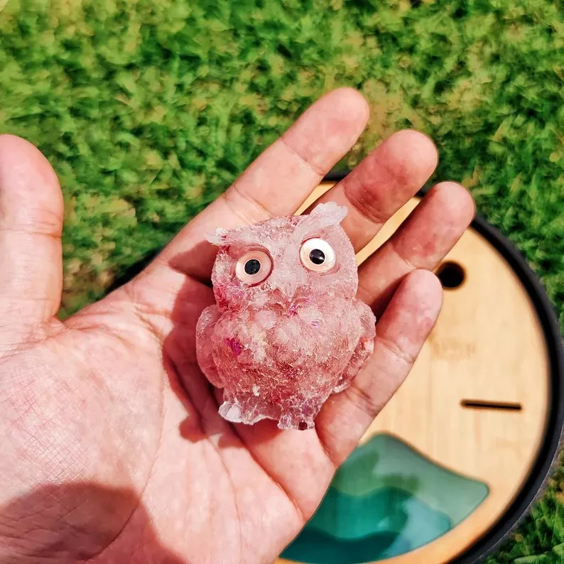Natural Crystal Gravel Epoxy Owl Ornament