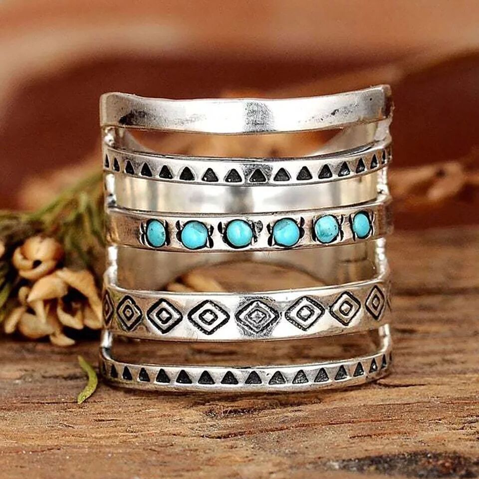 🔥Hot Sale 50% OFF🎁Sterling Silver Bohemian Openwork Carved Turquoise Ring