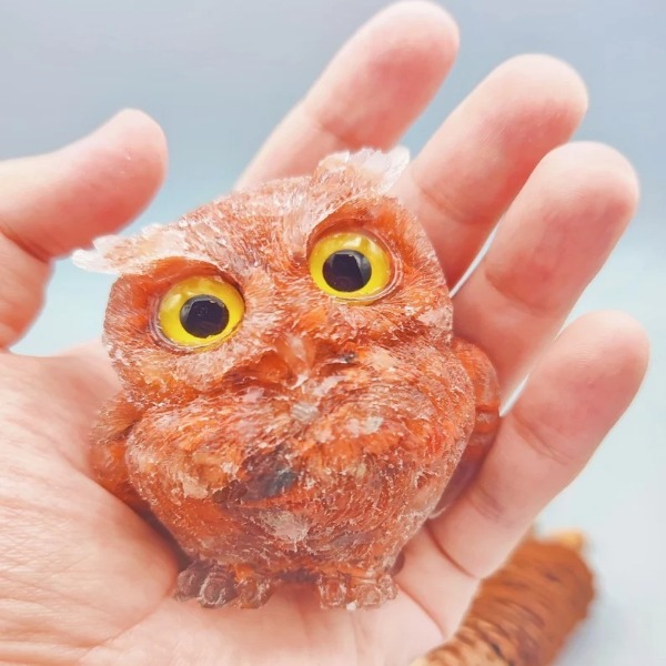 Natural Crystal Gravel Epoxy Owl Ornament