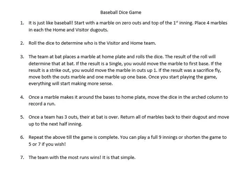 🎲BASEBALL DICE BOARD GAME