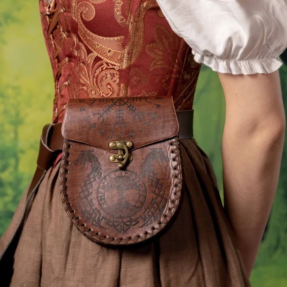 Vintage Medieval Nordic Embossed Leather Belt Bag