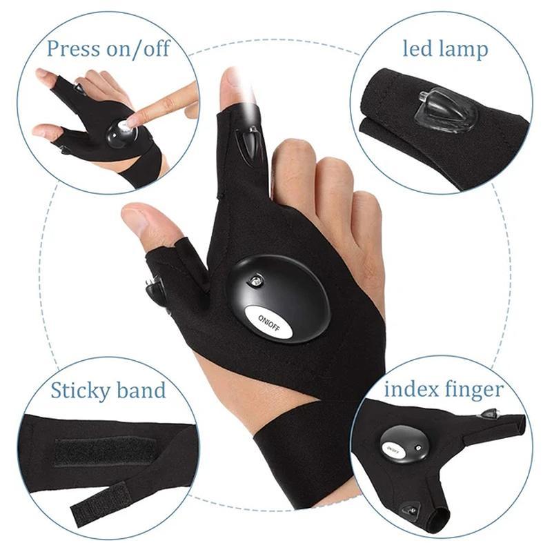 LED Flashlight Waterproof Gloves - Practical Durable Fingerless Gloves
