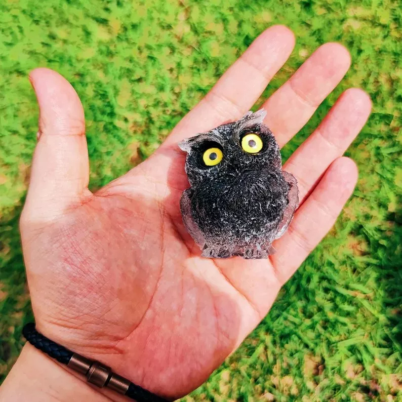 Natural Crystal Gravel Epoxy Owl Ornament