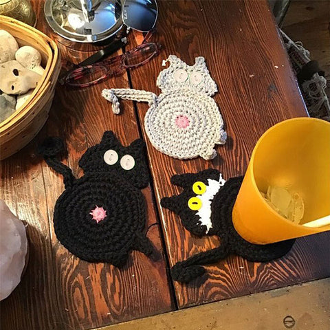 🔥New Arrival🔥Cute Knitted Kitten Butt Coasters💕