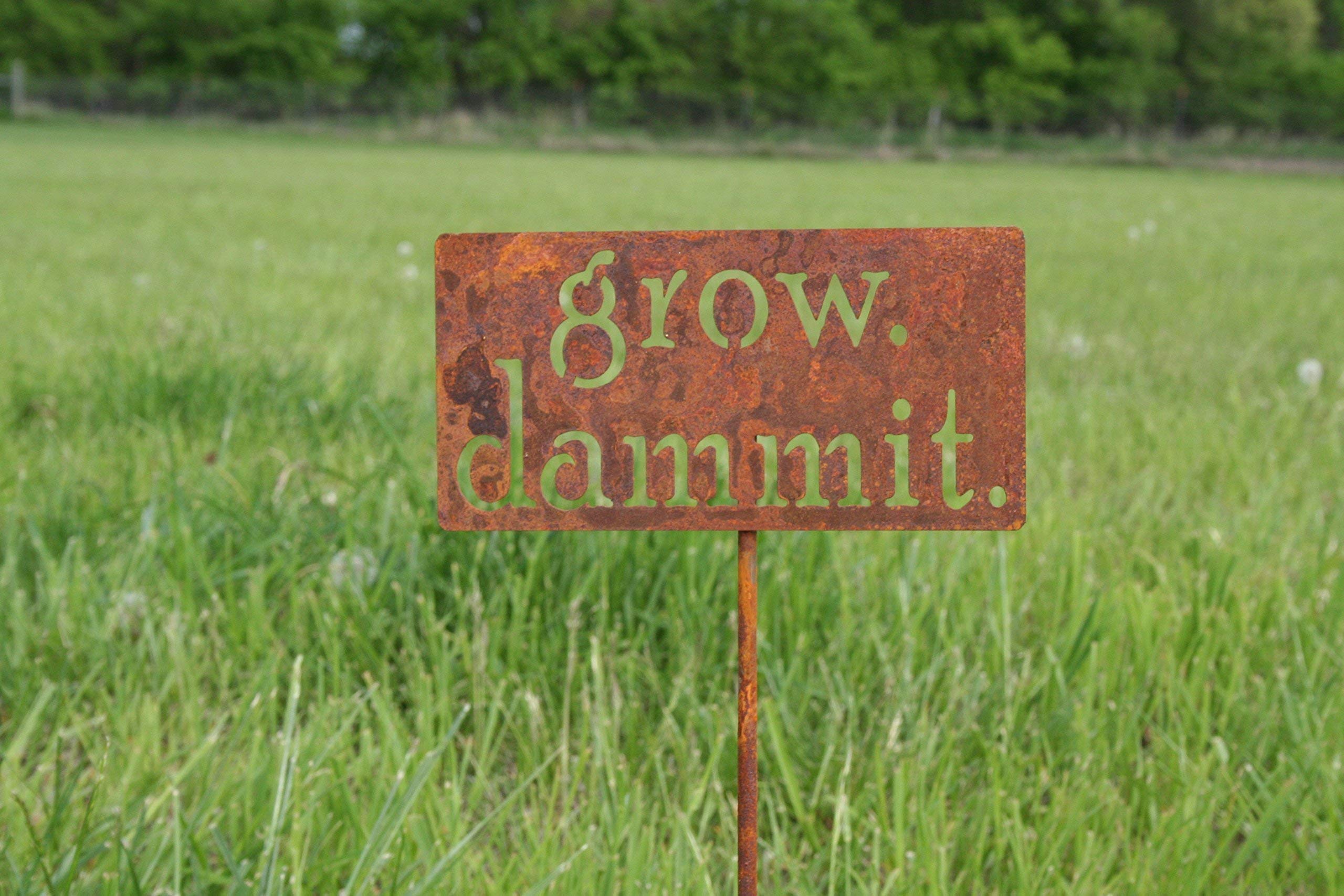 🔥 NEW ARRIVAL 🎁 grow. dammit. Funny Metal Garden Marker Stake Sign