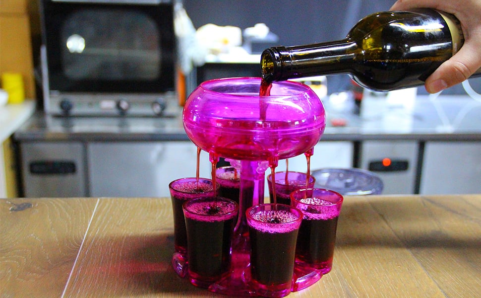 6 shot dispenser with for dividing liquids evenly for parties bars