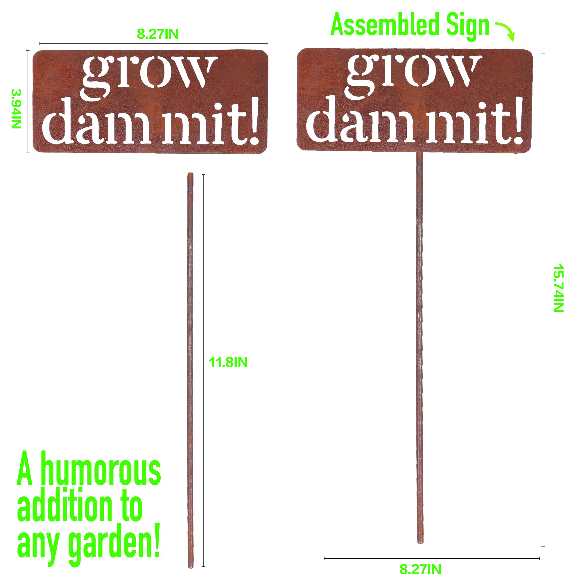 🔥 NEW ARRIVAL 🎁 grow. dammit. Funny Metal Garden Marker Stake Sign