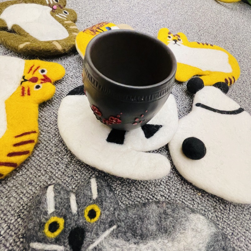 Cat Wool Felt Coaster Handmade
