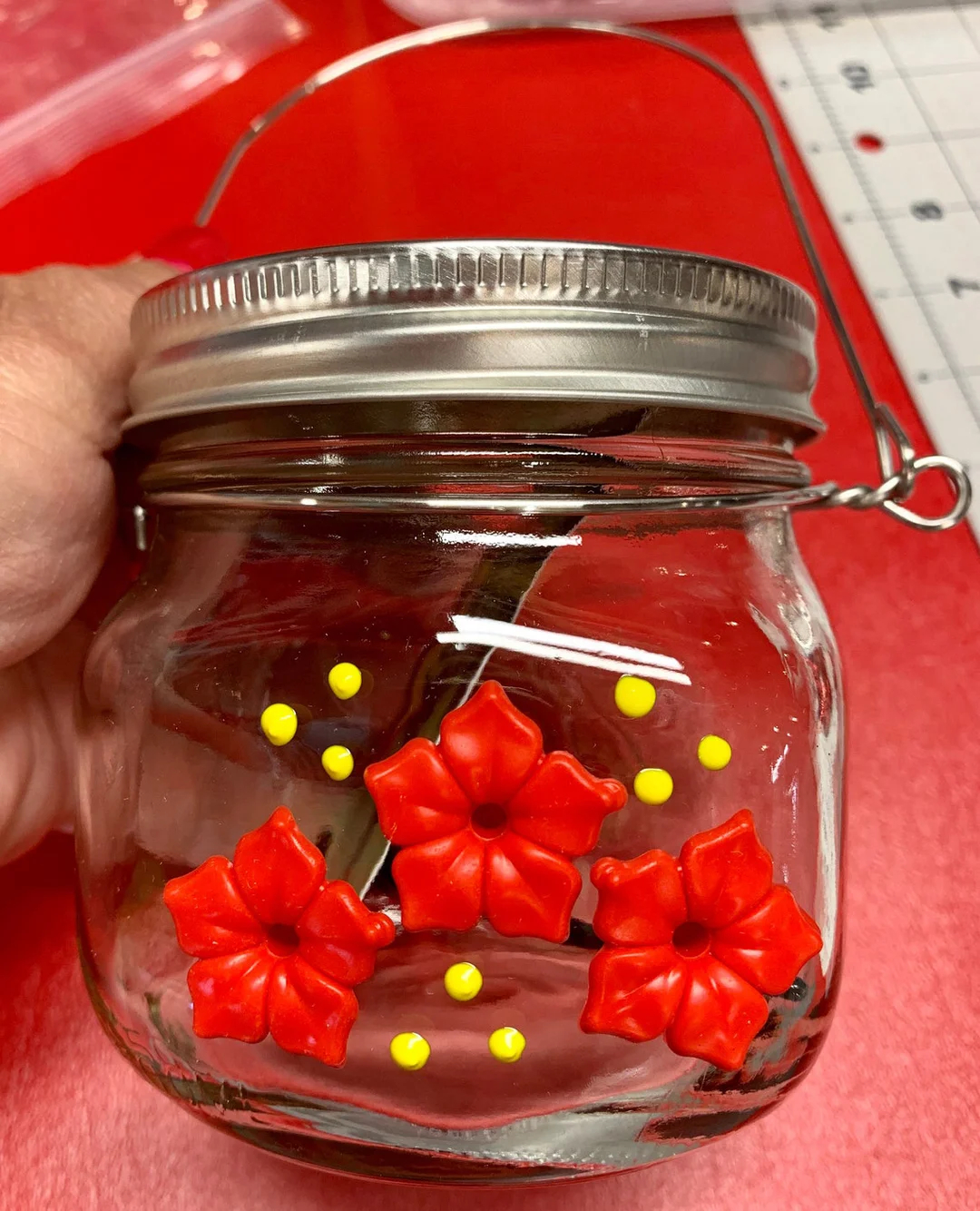 Beautiful Mason Jar Hummingbird Feeder W/Three Ports