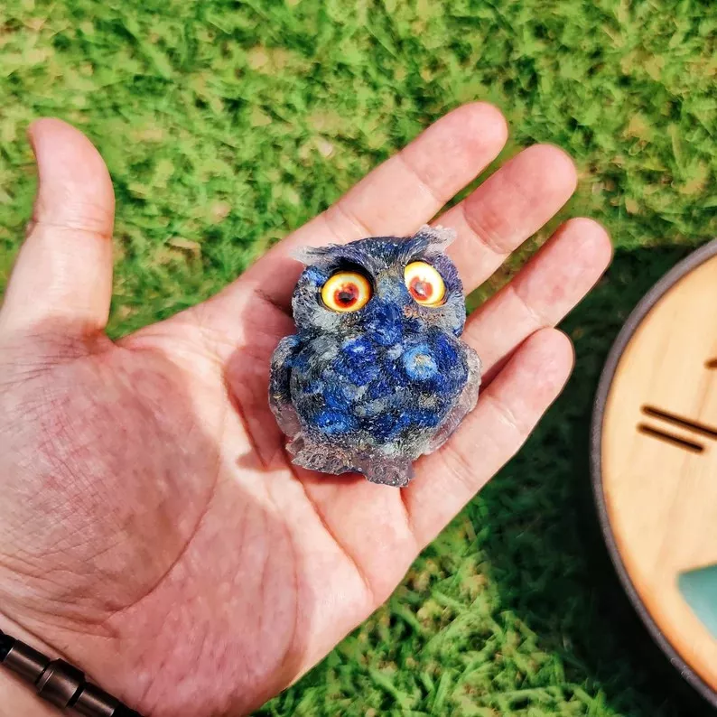 Natural Crystal Gravel Epoxy Owl Ornament