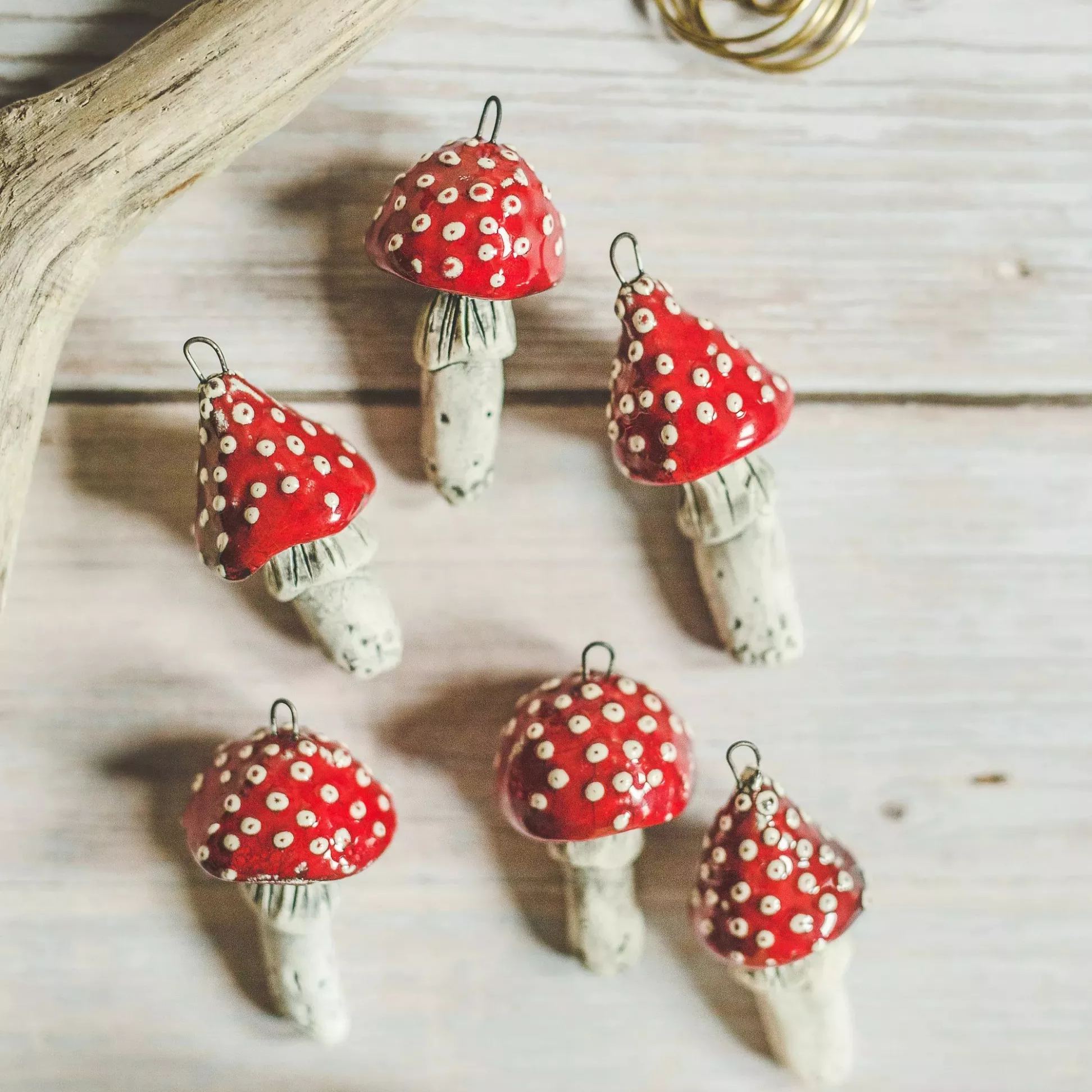 Set of six mushroom ornament
