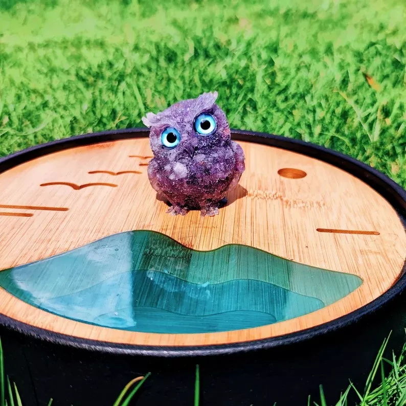 Natural Crystal Gravel Epoxy Owl Ornament