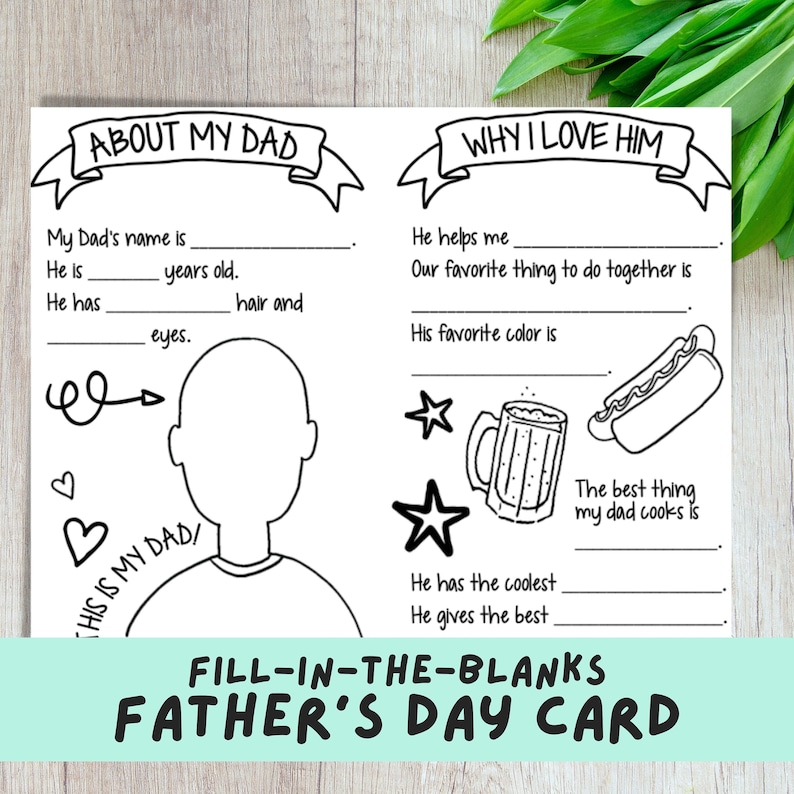 👨Father's Day Card -Fill in the Blanks All About Dad 💌