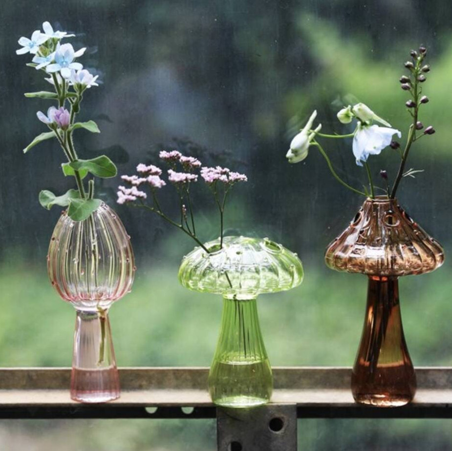 Delicate Mushroom Glass Bud Vases