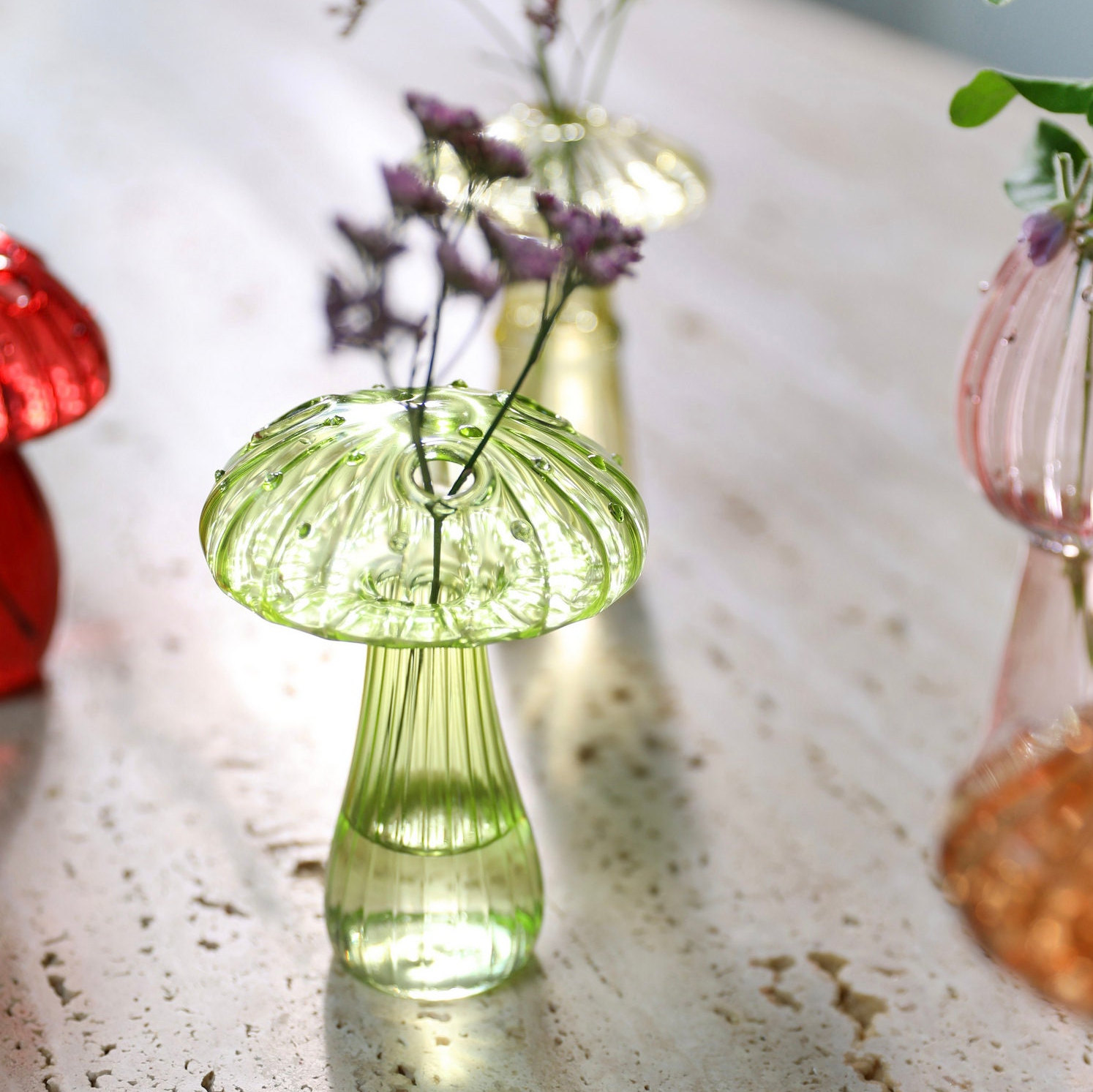 Delicate Mushroom Glass Bud Vases