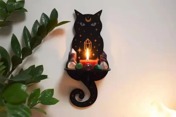 Celestial Cat Crystal Altar shelf