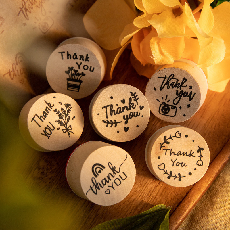 ❤️6pcs Thank You Wood Rubber Stamps