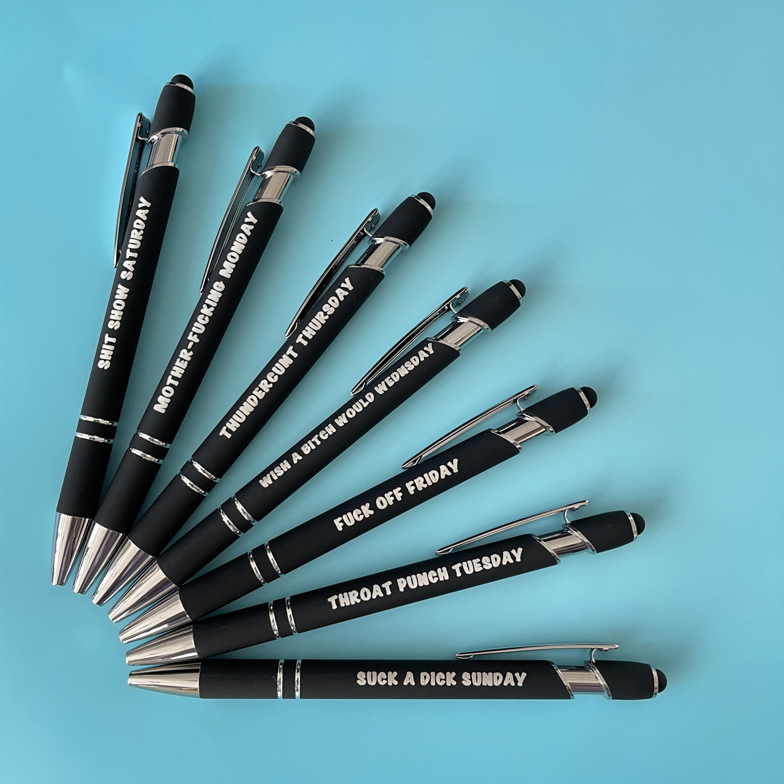 Ultimate Funny Set of Weekday Vibes Print Mood Pen（1 Set of 7 Pcs）