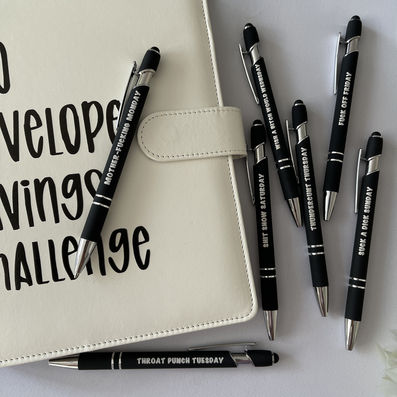 Ultimate Funny Set of Weekday Vibes Print Mood Pen（1 Set of 7 Pcs）