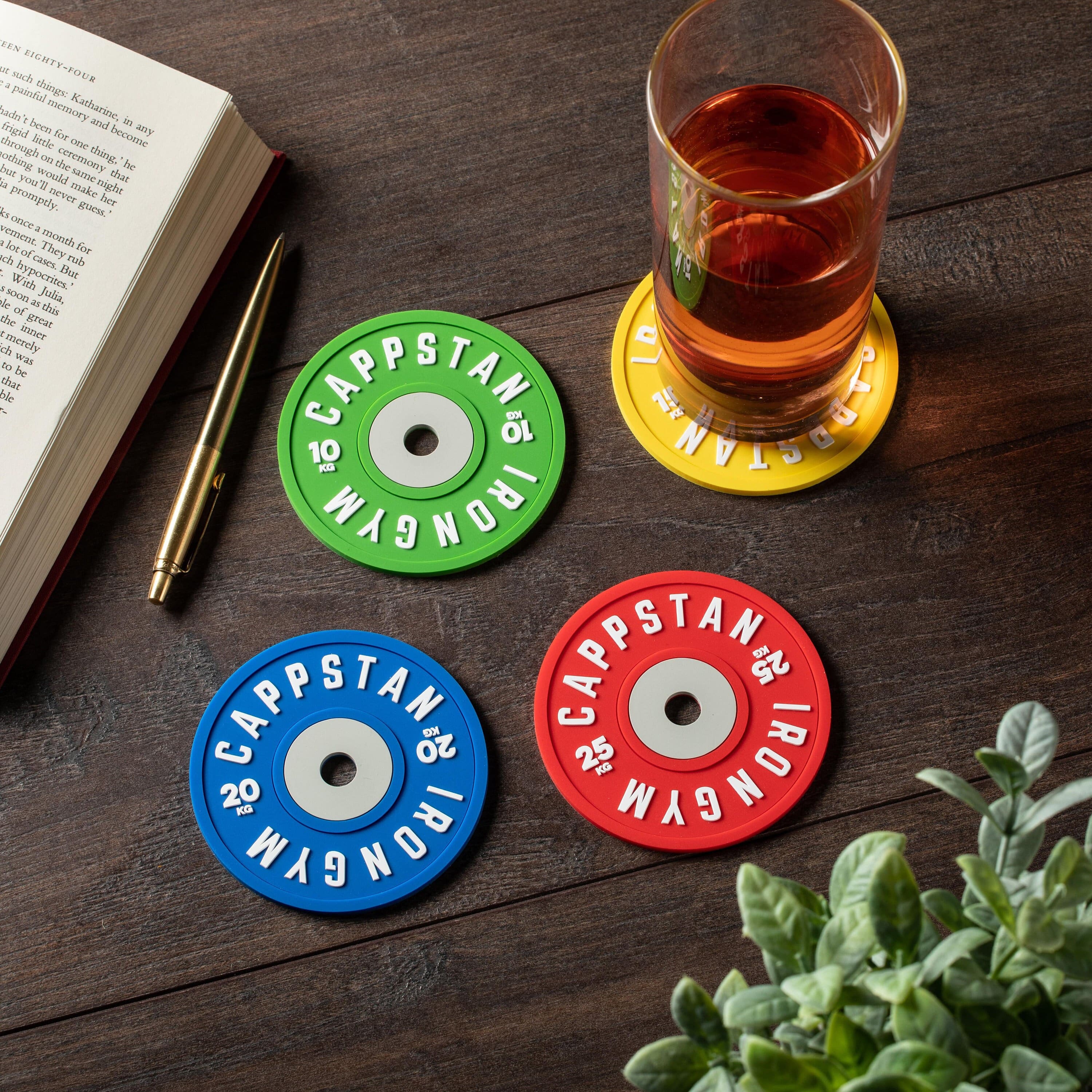 Set of 4 Weight Plate Coaster And Rack Holder