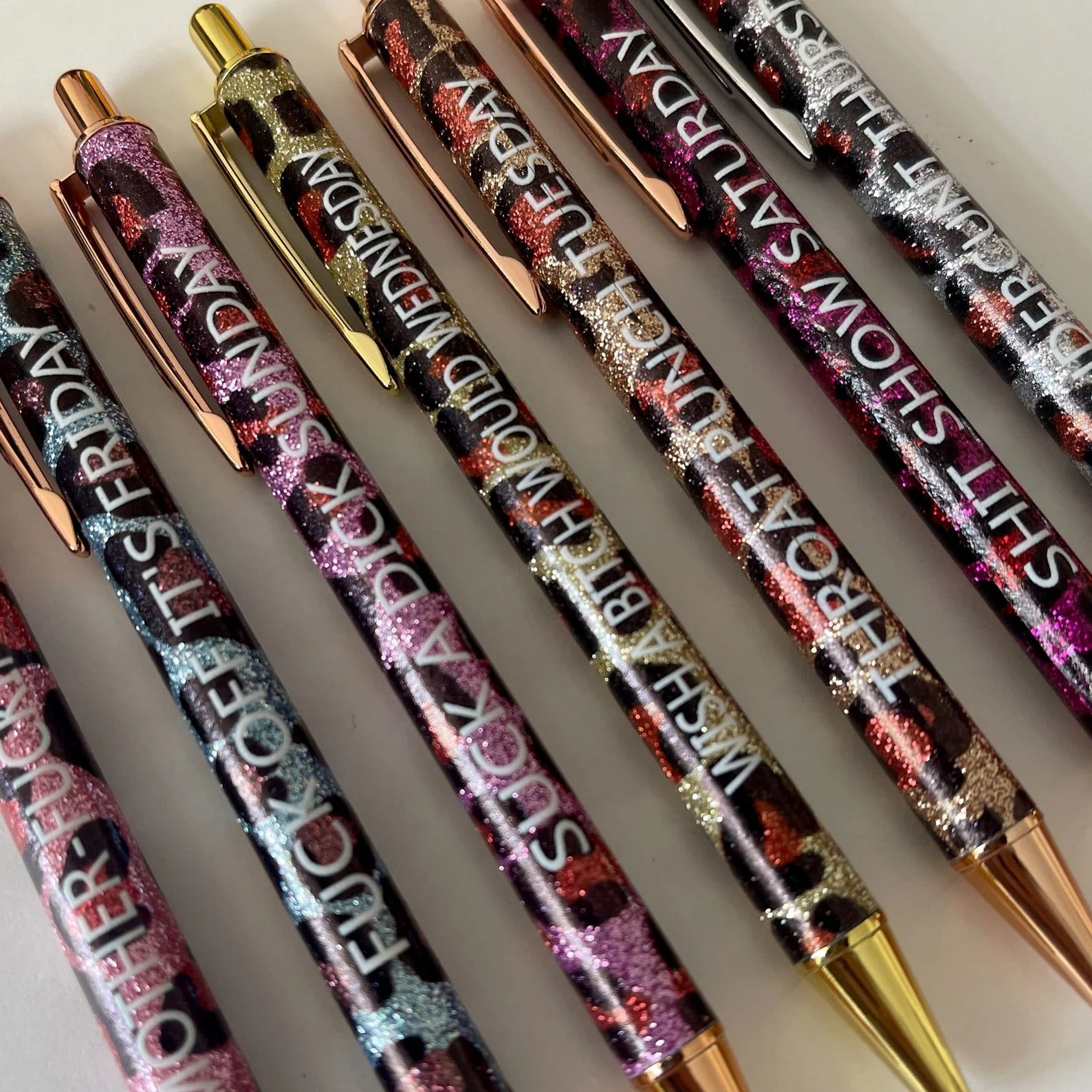 Ultimate Funny Set of Gold Leopard Print Glitter Pen（1 Set of 7 Pcs）