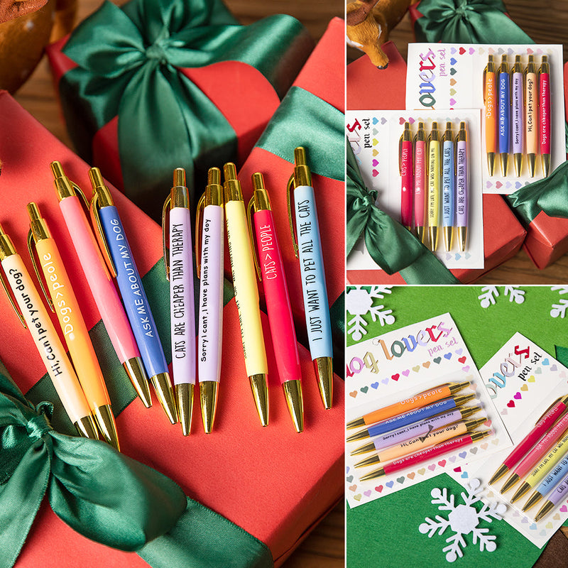 Funny Cat&Dog Lovers Ballpoint Pens (Set of 5 black ink pens.)