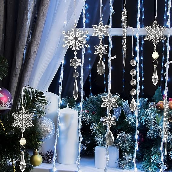 Christmas Hanging Acrylic Snowflake and Icicle Ornaments(10pcs)