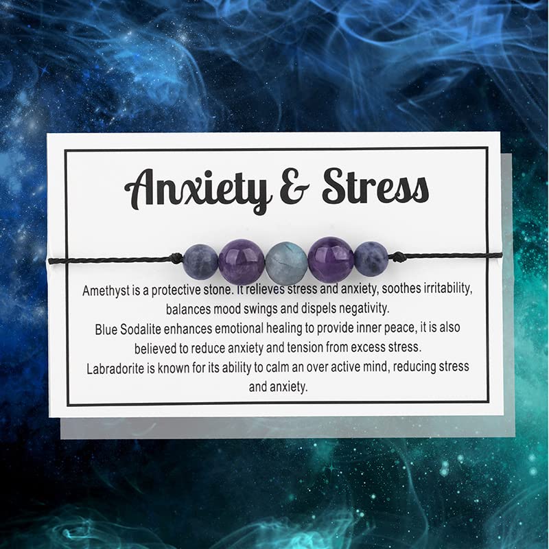 Spiritual Anxiety Reiki Beads Bracelets with Meaning Card