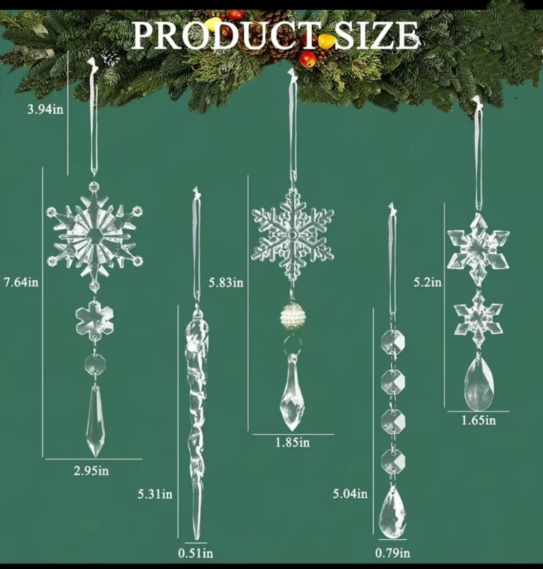 Christmas Hanging Acrylic Snowflake and Icicle Ornaments(10pcs)