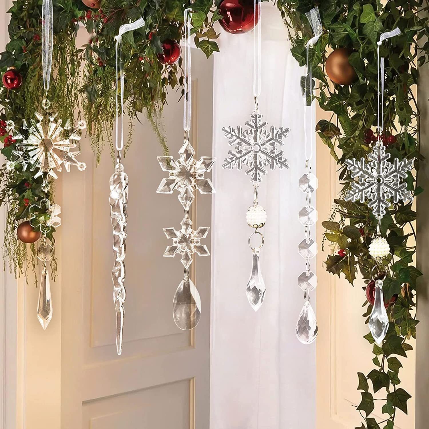 Christmas Hanging Acrylic Snowflake and Icicle Ornaments(10pcs)
