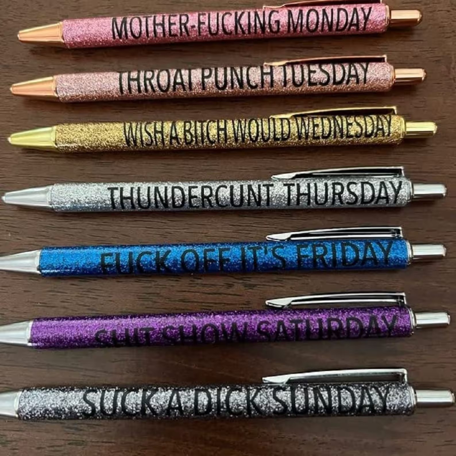 Ultimate Funny Set of Weekday Vibes Print Mood Pen（1 Set of 7 Pcs）