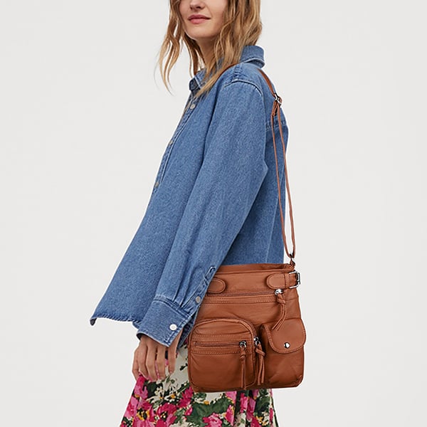 Multi-Pocket Crossbody Bag Soft Leather Shoulder Purse Bag