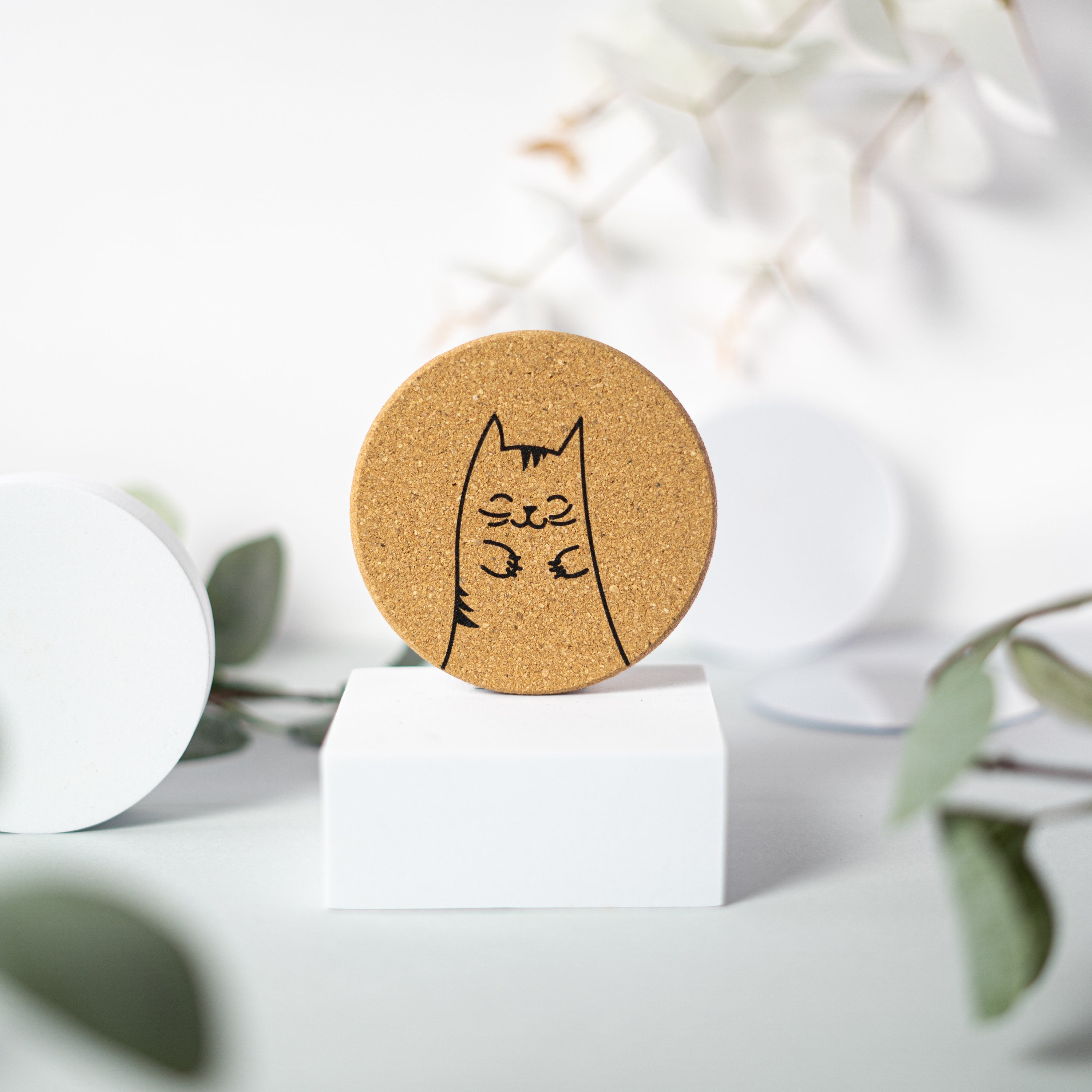 Cute Round Cork Coaster Set 